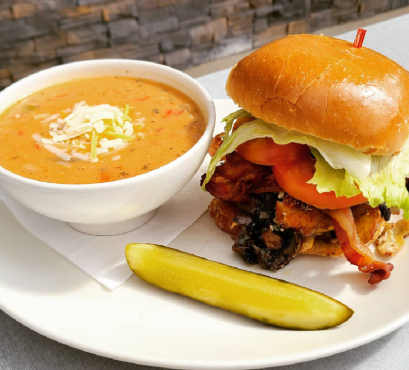 Sriracha Burger & Pizza Soup